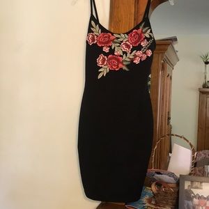 Tight black, red floral short dress